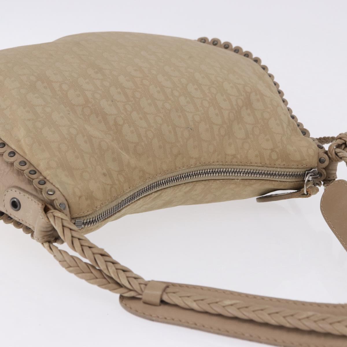 Christian Dior Trotter Canvas Shoulder Bag Beige Silver Auth 194850A