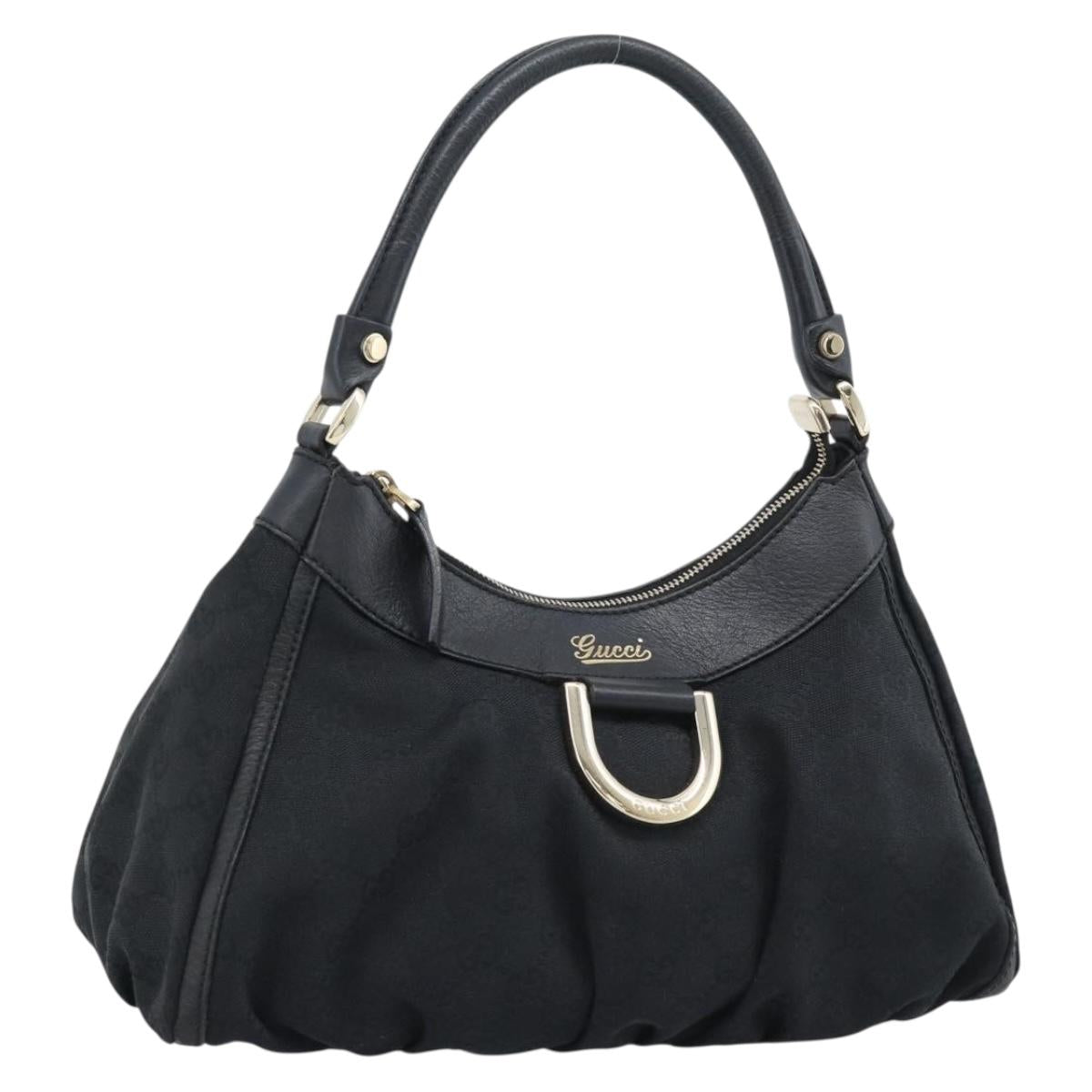 GUCCI GG Canvas Abbey Shoulder Bag Black Gold 190525 Auth 194851V