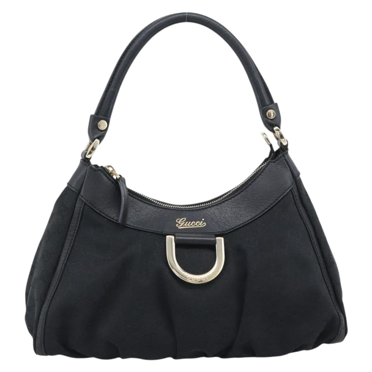 GUCCI GG Canvas Abbey Shoulder Bag Black Gold 190525 Auth 194851V