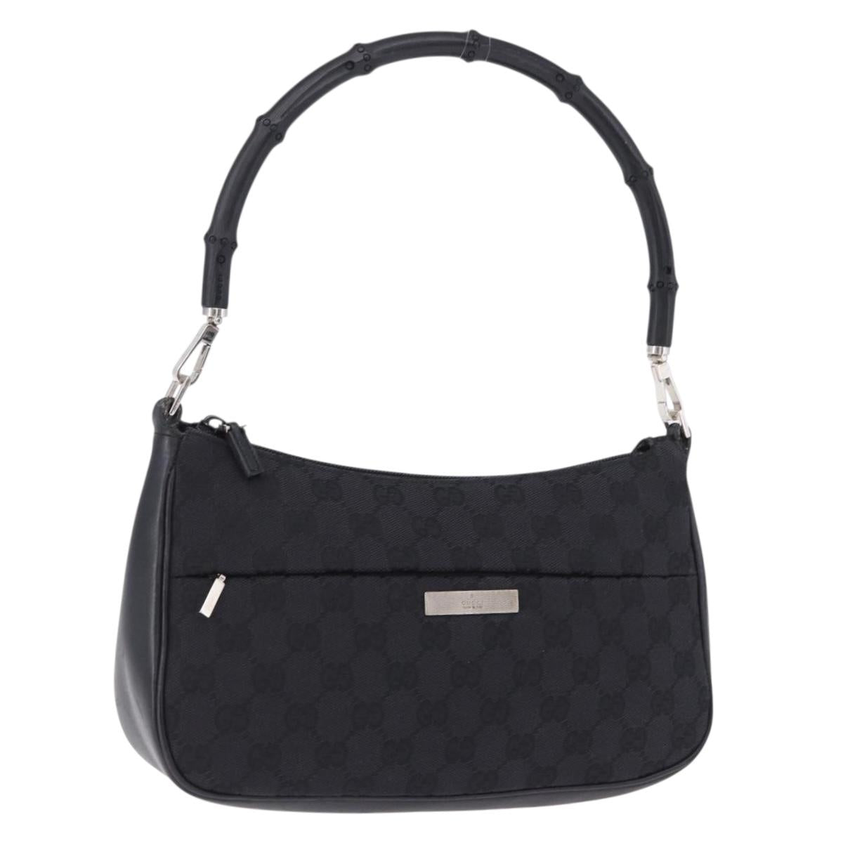 GUCCI Bamboo GG Canvas Hand Bag Black Silver 001 3865 Auth 194852V