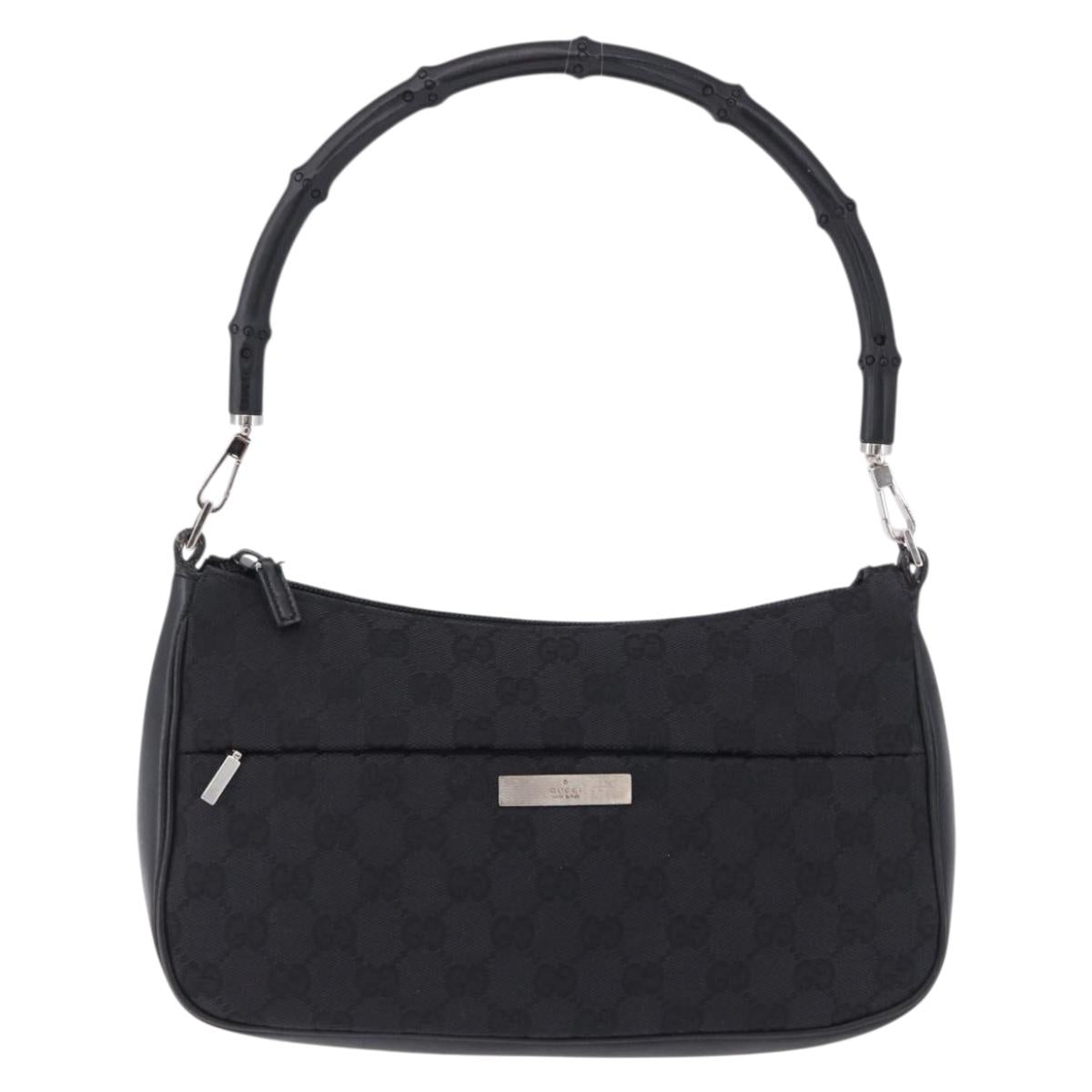 GUCCI Bamboo GG Canvas Hand Bag Black Silver 001 3865 Auth 194852V