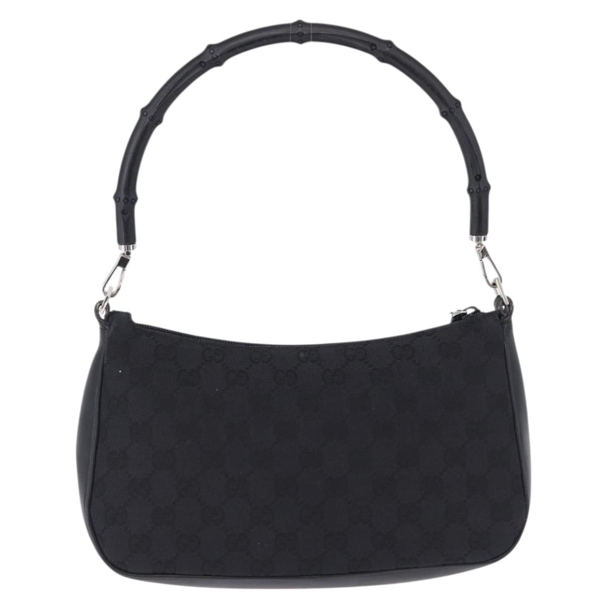 GUCCI Bamboo GG Canvas Hand Bag Black Silver 001 3865 Auth 194852V