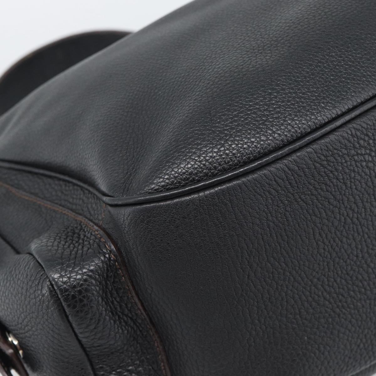 PRADA Shoulder Bag Vittero Dino Leather Black Silver Auth 194853SAV
