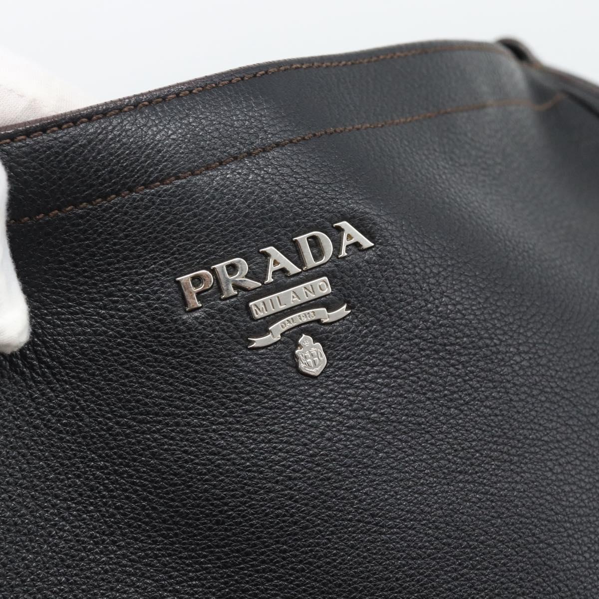 PRADA Shoulder Bag Vittero Dino Leather Black Silver Auth 194853SAV