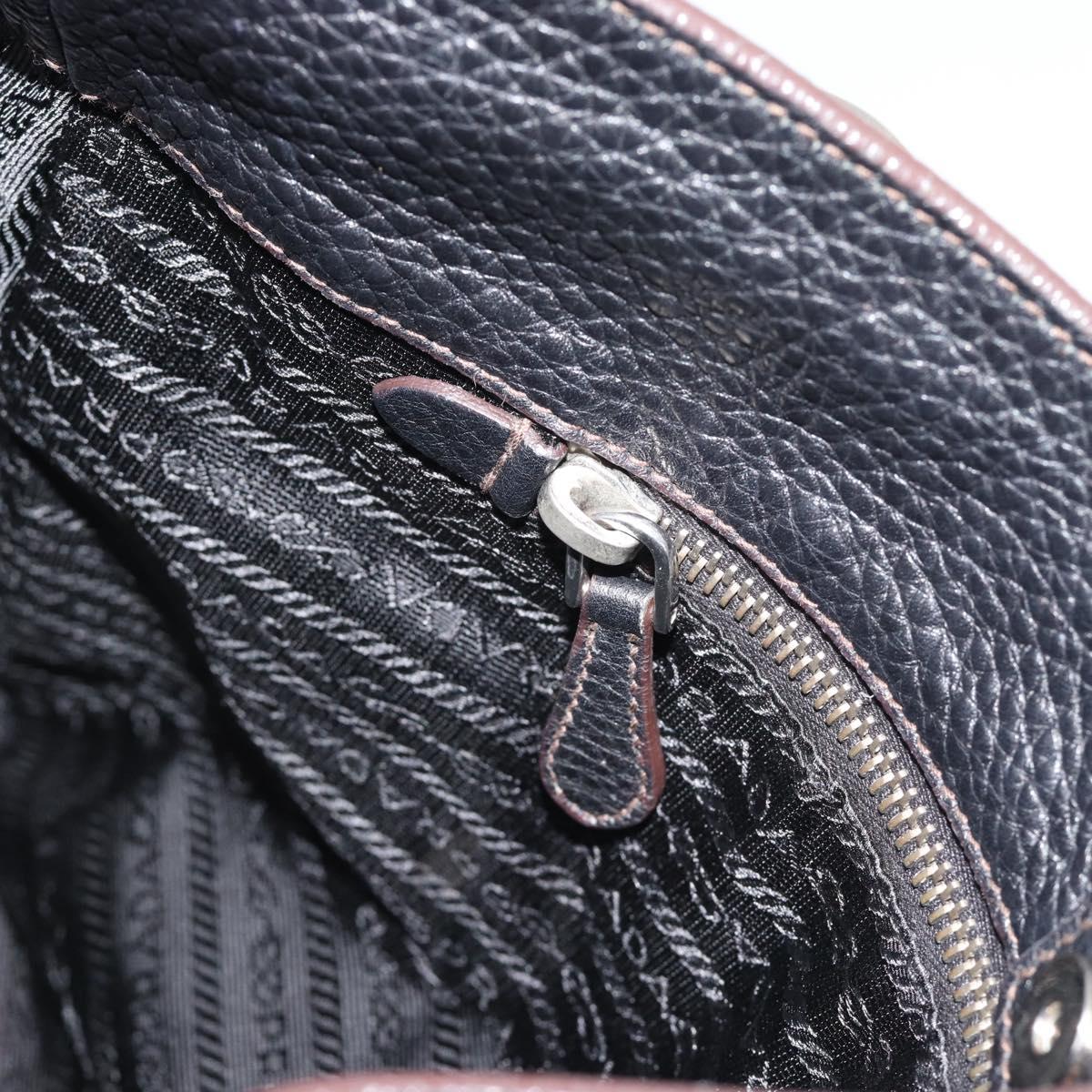 PRADA Shoulder Bag Vittero Dino Leather Black Silver Auth 194853SAV