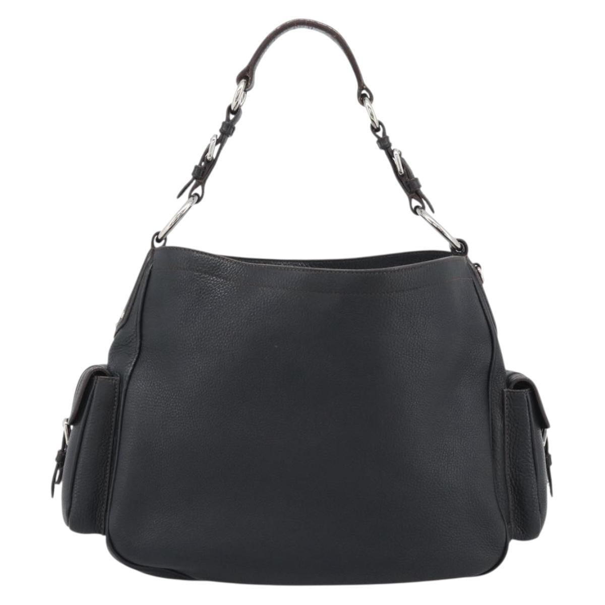 PRADA Shoulder Bag Vittero Dino Leather Black Silver Auth 194853SAV