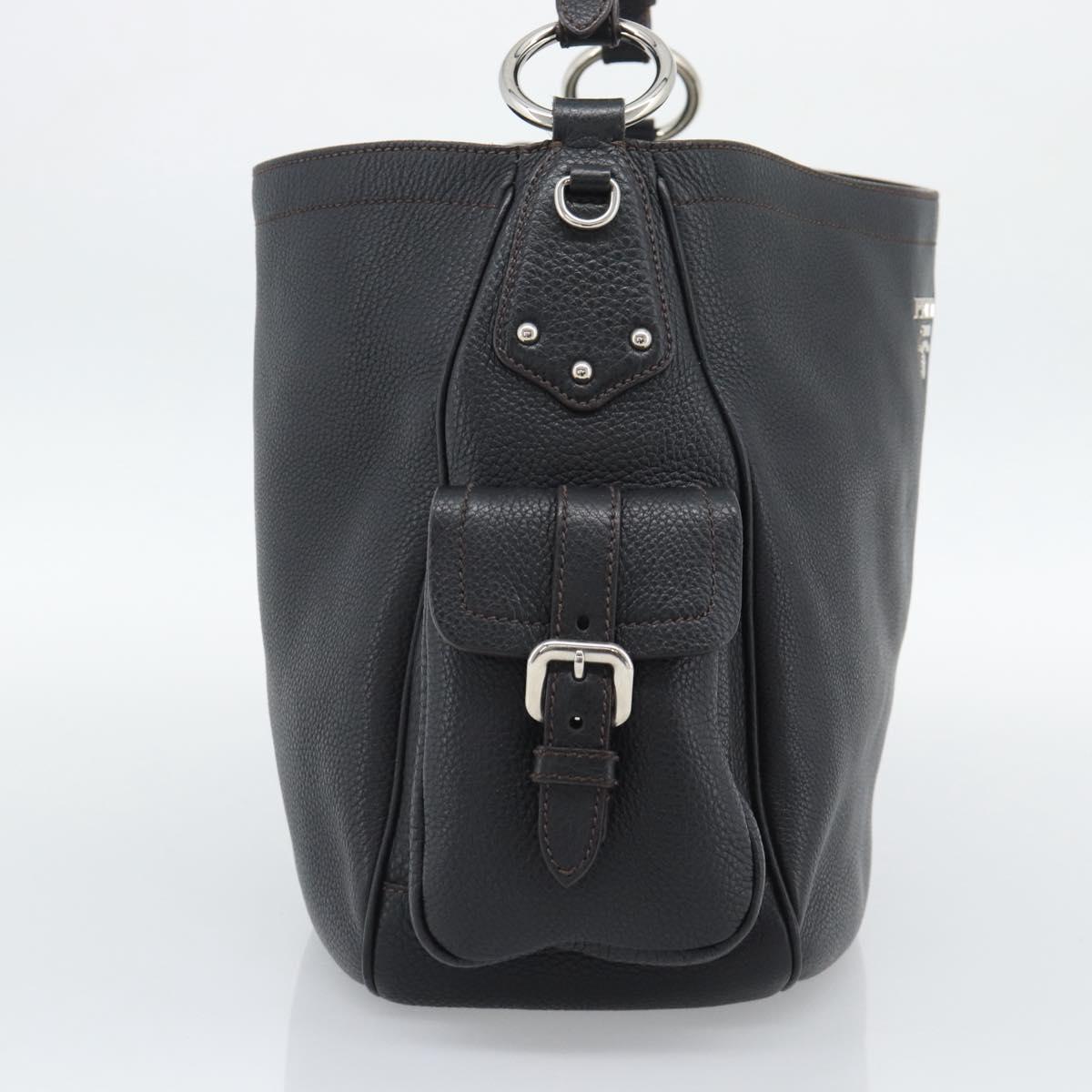 PRADA Shoulder Bag Vittero Dino Leather Black Silver Auth 194853SAV