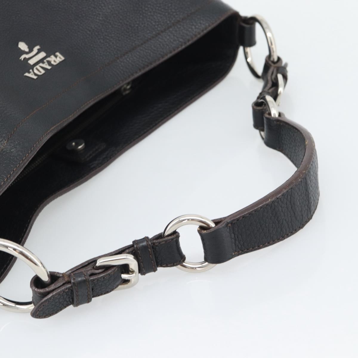 PRADA Shoulder Bag Vittero Dino Leather Black Silver Auth 194853SAV