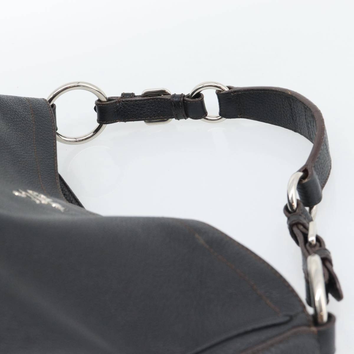 PRADA Shoulder Bag Vittero Dino Leather Black Silver Auth 194853SAV