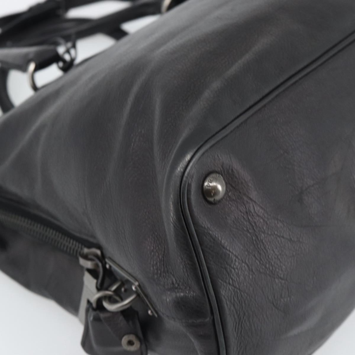 PRADA Hand Bag Vittero Dino Leather 2way Black Silver Auth 194854V