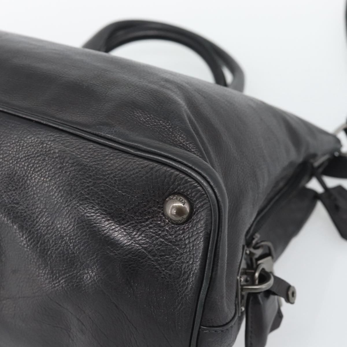 PRADA Hand Bag Vittero Dino Leather 2way Black Silver Auth 194854V