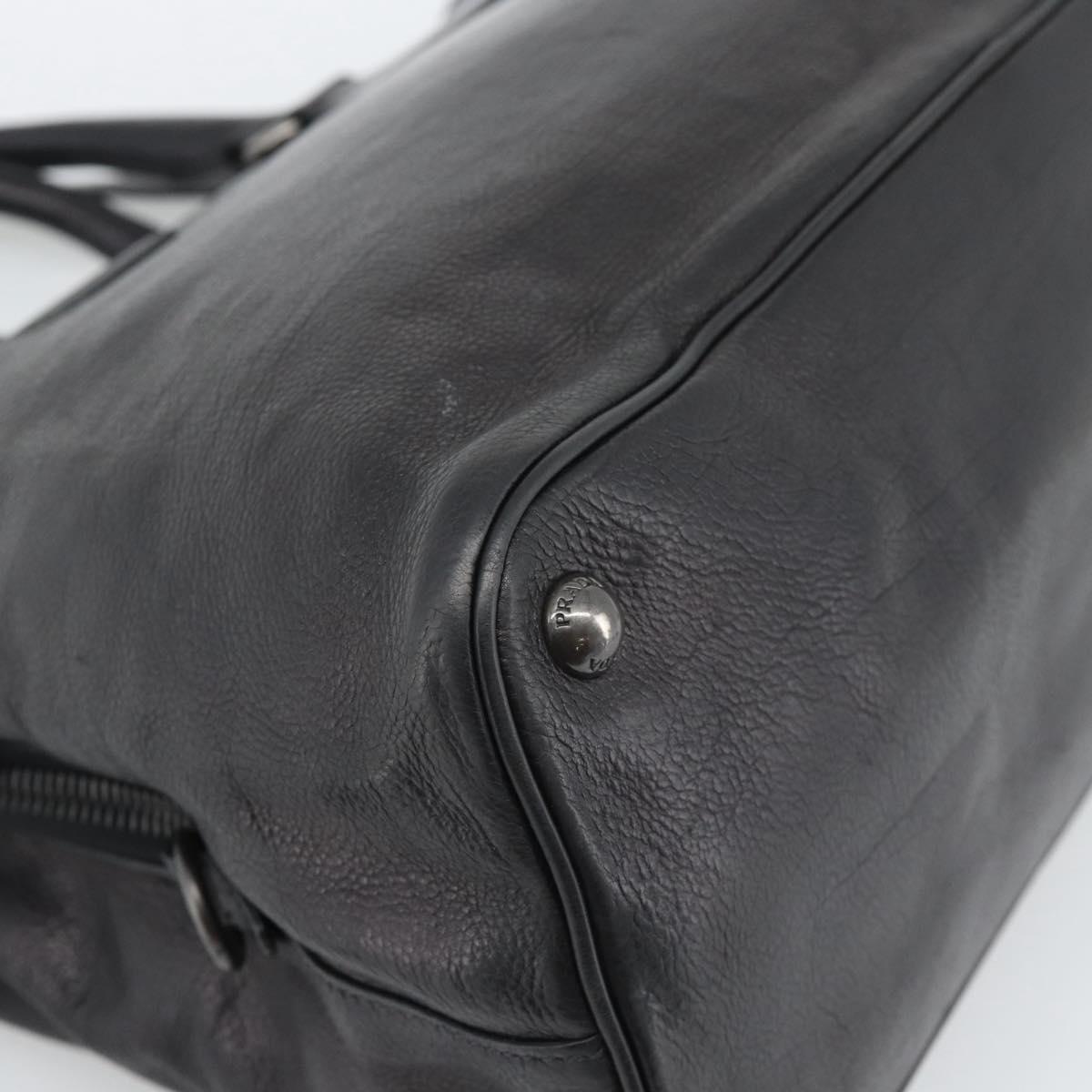 PRADA Hand Bag Vittero Dino Leather 2way Black Silver Auth 194854V