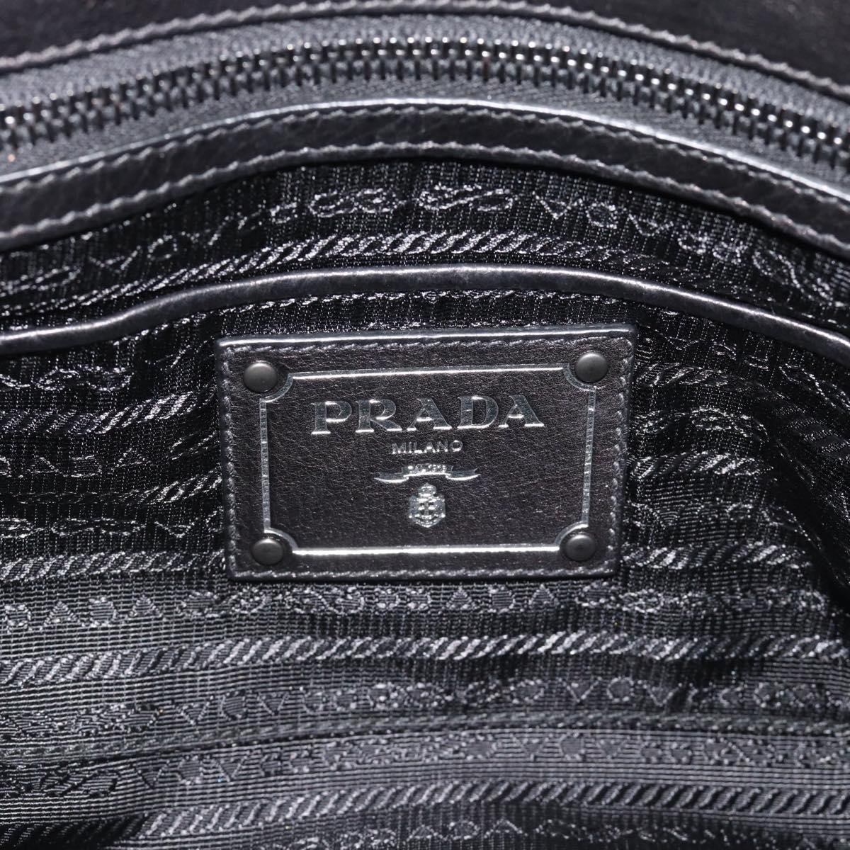 PRADA Hand Bag Vittero Dino Leather 2way Black Silver Auth 194854V
