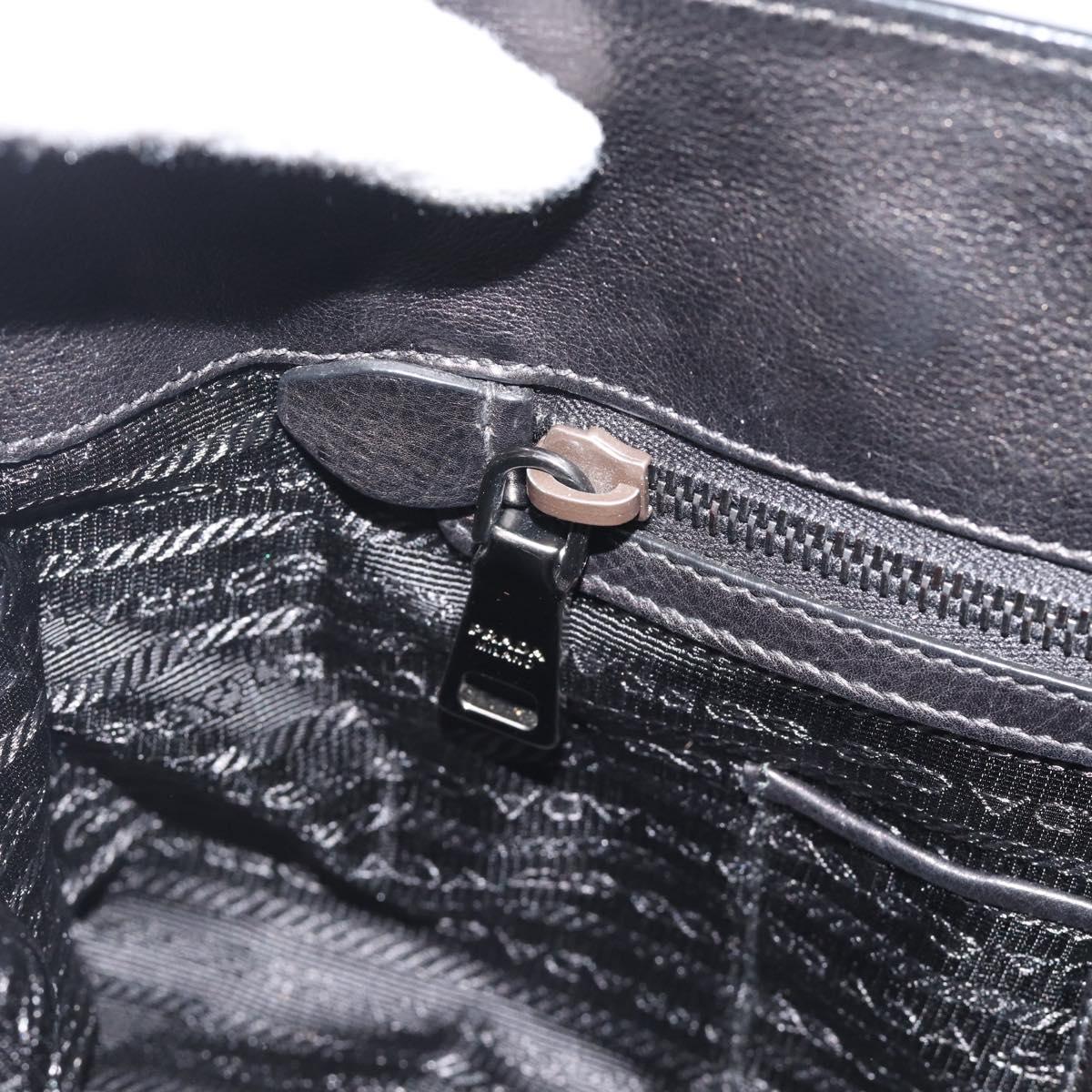 PRADA Hand Bag Vittero Dino Leather 2way Black Silver Auth 194854V