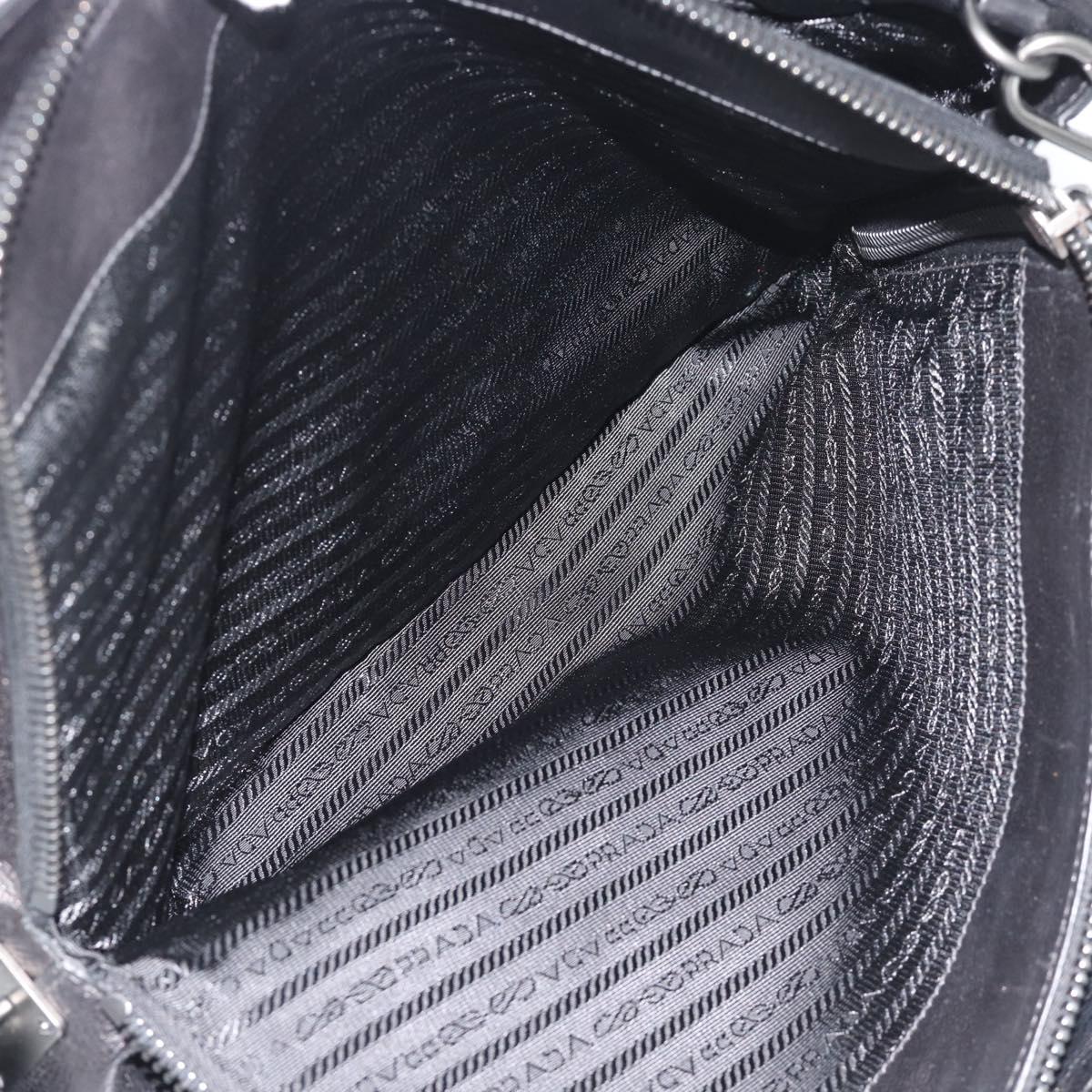 PRADA Hand Bag Vittero Dino Leather 2way Black Silver Auth 194854V