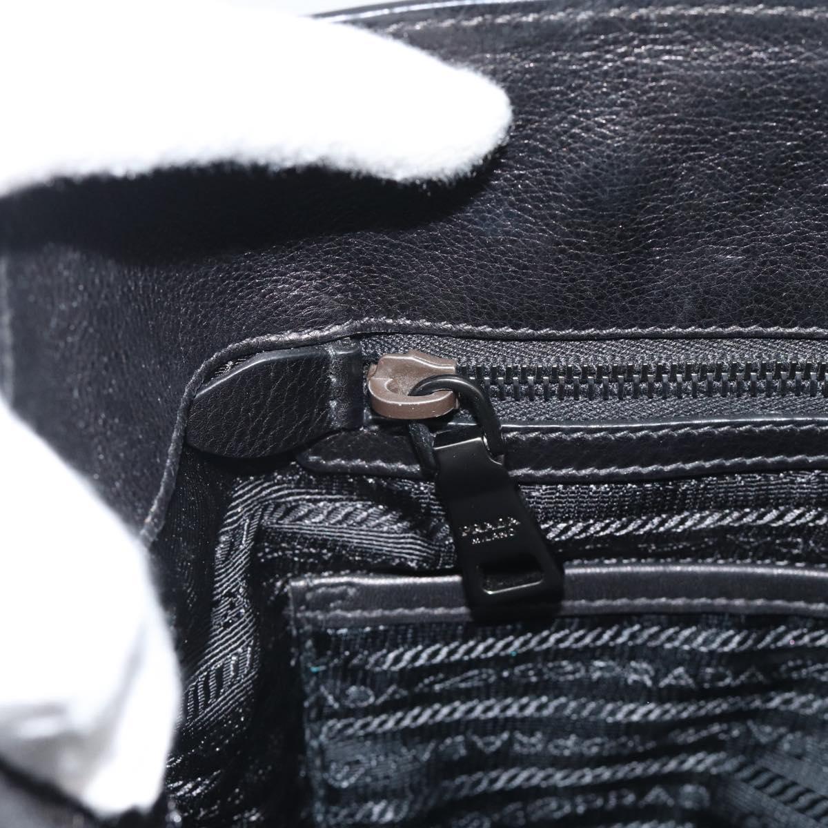 PRADA Hand Bag Vittero Dino Leather 2way Black Silver Auth 194854V