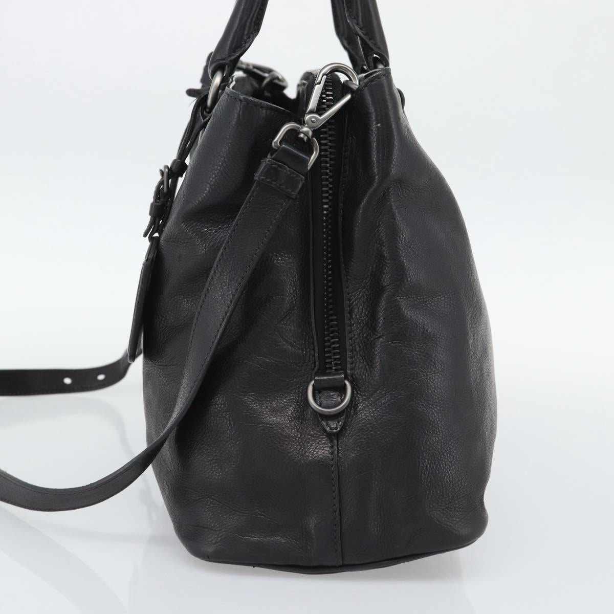 PRADA Hand Bag Vittero Dino Leather 2way Black Silver Auth 194854V