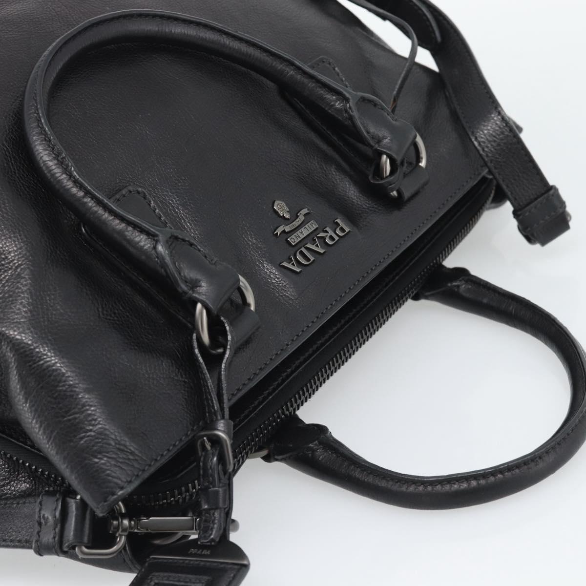 PRADA Hand Bag Vittero Dino Leather 2way Black Silver Auth 194854V