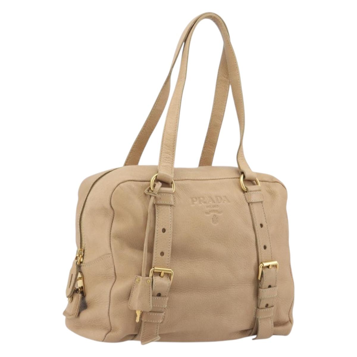PRADA Tote Bag Vittero Dino Leather Beige Gold Auth 194855A