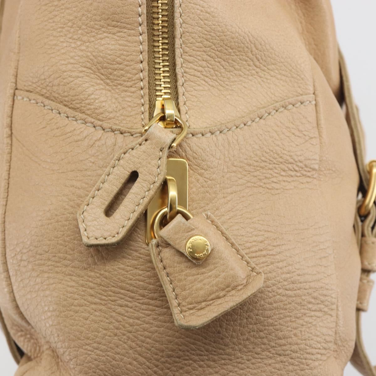 PRADA Tote Bag Vittero Dino Leather Beige Gold Auth 194855A