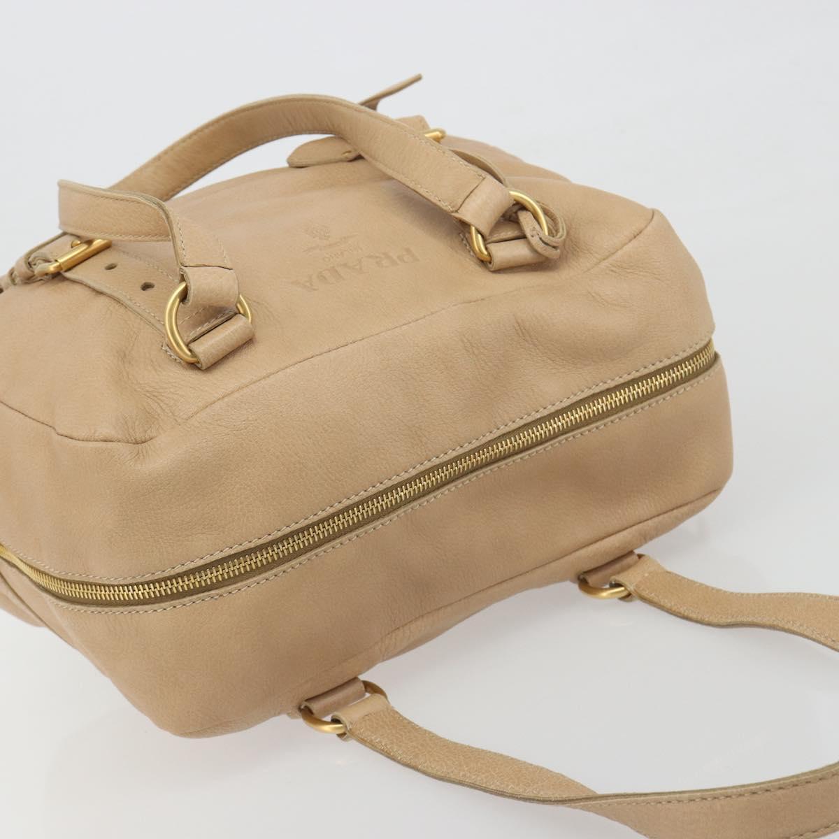 PRADA Tote Bag Vittero Dino Leather Beige Gold Auth 194855A