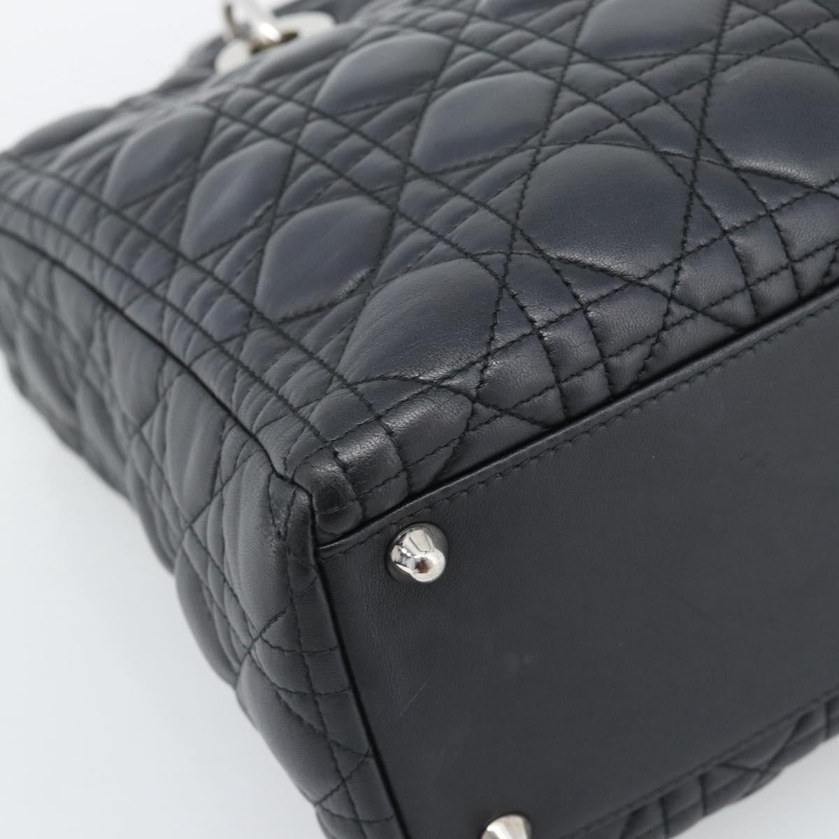 Christian Dior Lady Dior Canage Hand Bag Lamb Skin Black Silver Auth 194856V