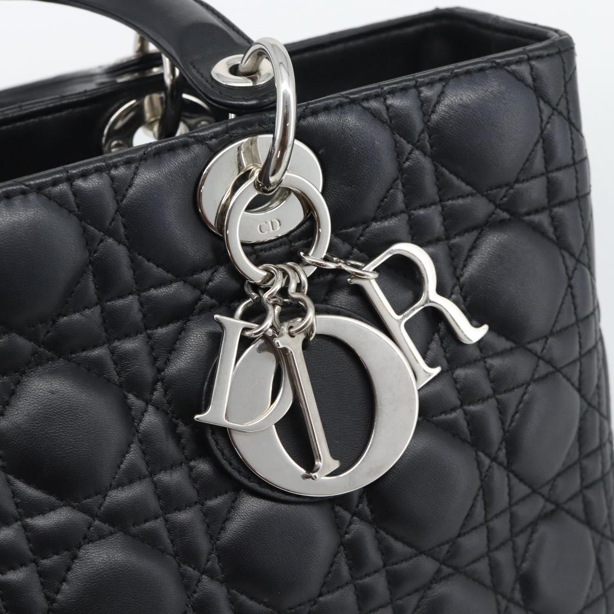 Christian Dior Lady Dior Canage Hand Bag Lamb Skin Black Silver Auth 194856V
