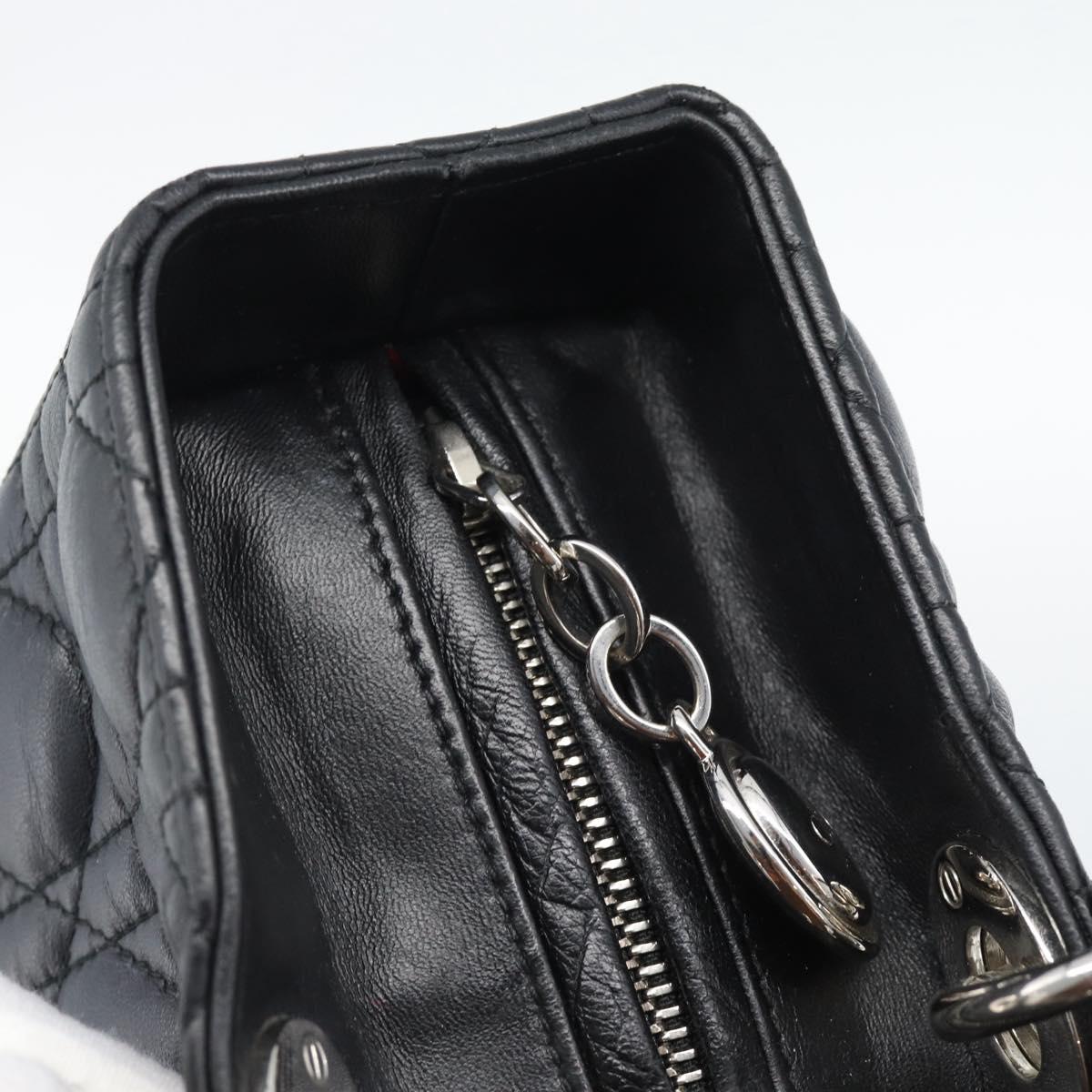 Christian Dior Lady Dior Canage Hand Bag Lamb Skin Black Silver Auth 194856V
