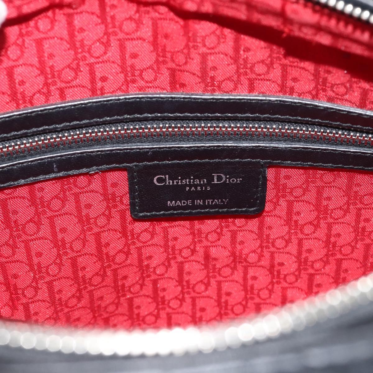 Christian Dior Lady Dior Canage Hand Bag Lamb Skin Black Silver Auth 194856V
