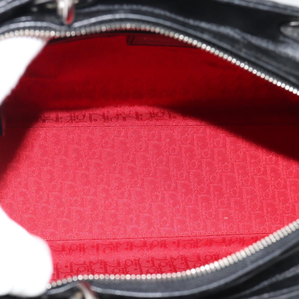 Christian Dior Lady Dior Canage Hand Bag Lamb Skin Black Silver Auth 194856V