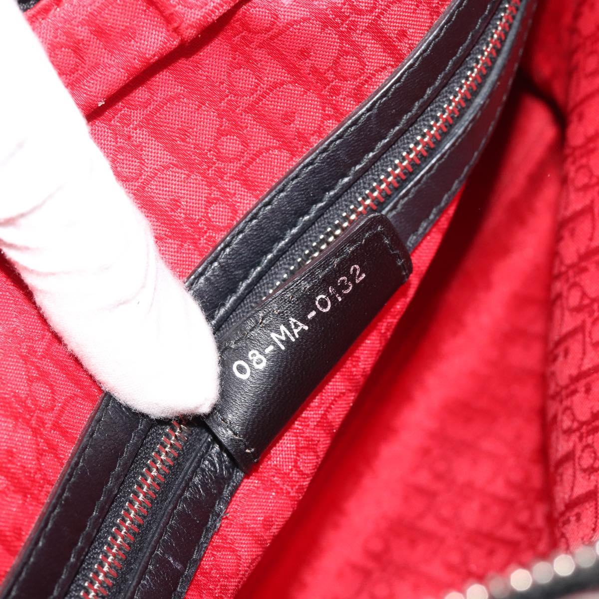 Christian Dior Lady Dior Canage Hand Bag Lamb Skin Black Silver Auth 194856V