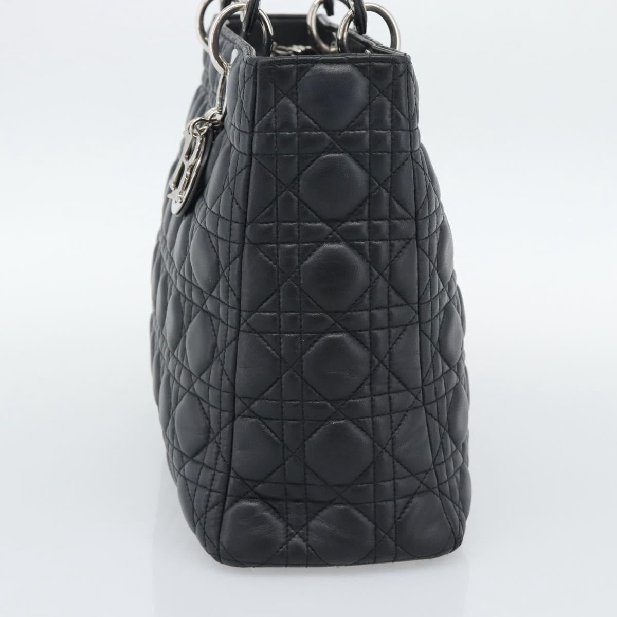 Christian Dior Lady Dior Canage Hand Bag Lamb Skin Black Silver Auth 194856V