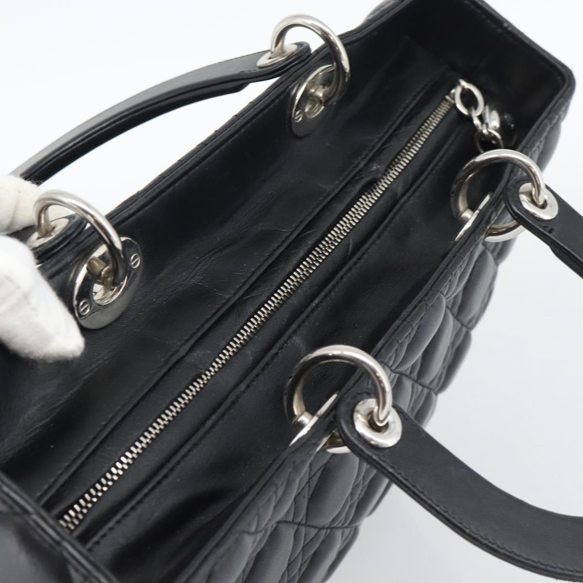 Christian Dior Lady Dior Canage Hand Bag Lamb Skin Black Silver Auth 194856V