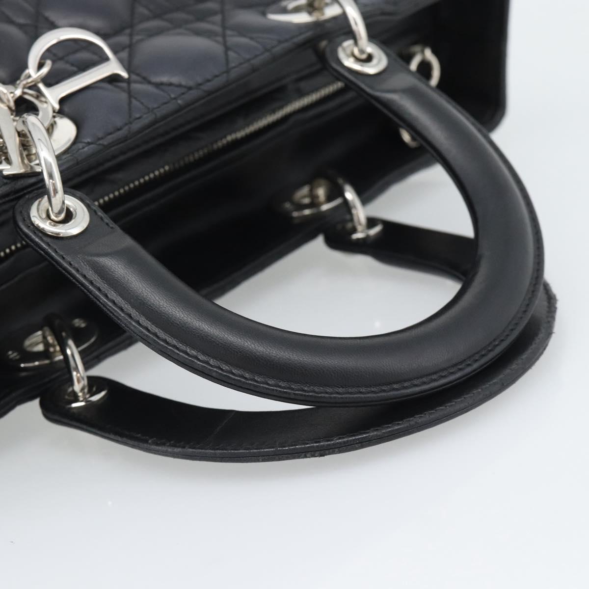 Christian Dior Lady Dior Canage Hand Bag Lamb Skin Black Silver Auth 194856V