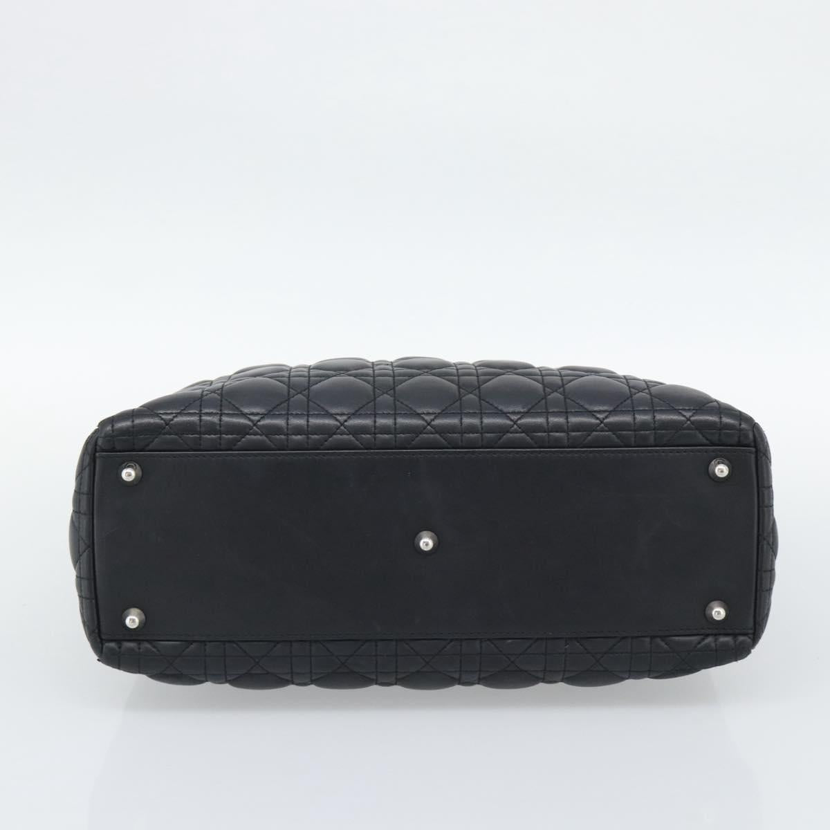 Christian Dior Lady Dior Canage Hand Bag Lamb Skin Black Silver Auth 194856V