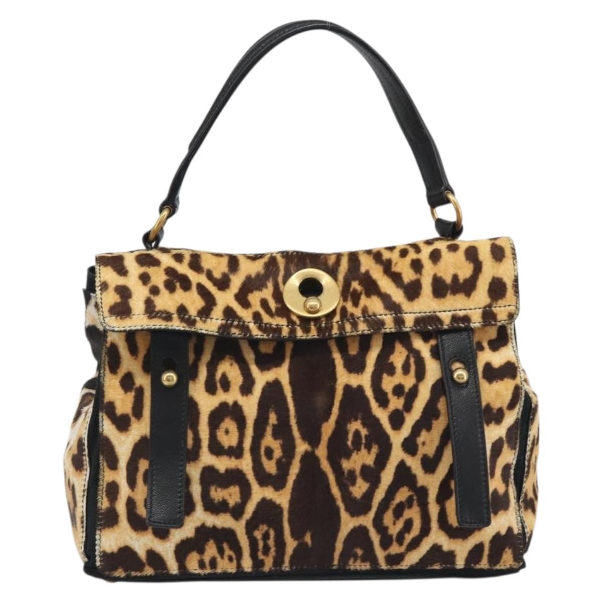 SAINT LAURENT Muse Toe Leopard Pattern Bag Harako Leather Brown Auth 194857V