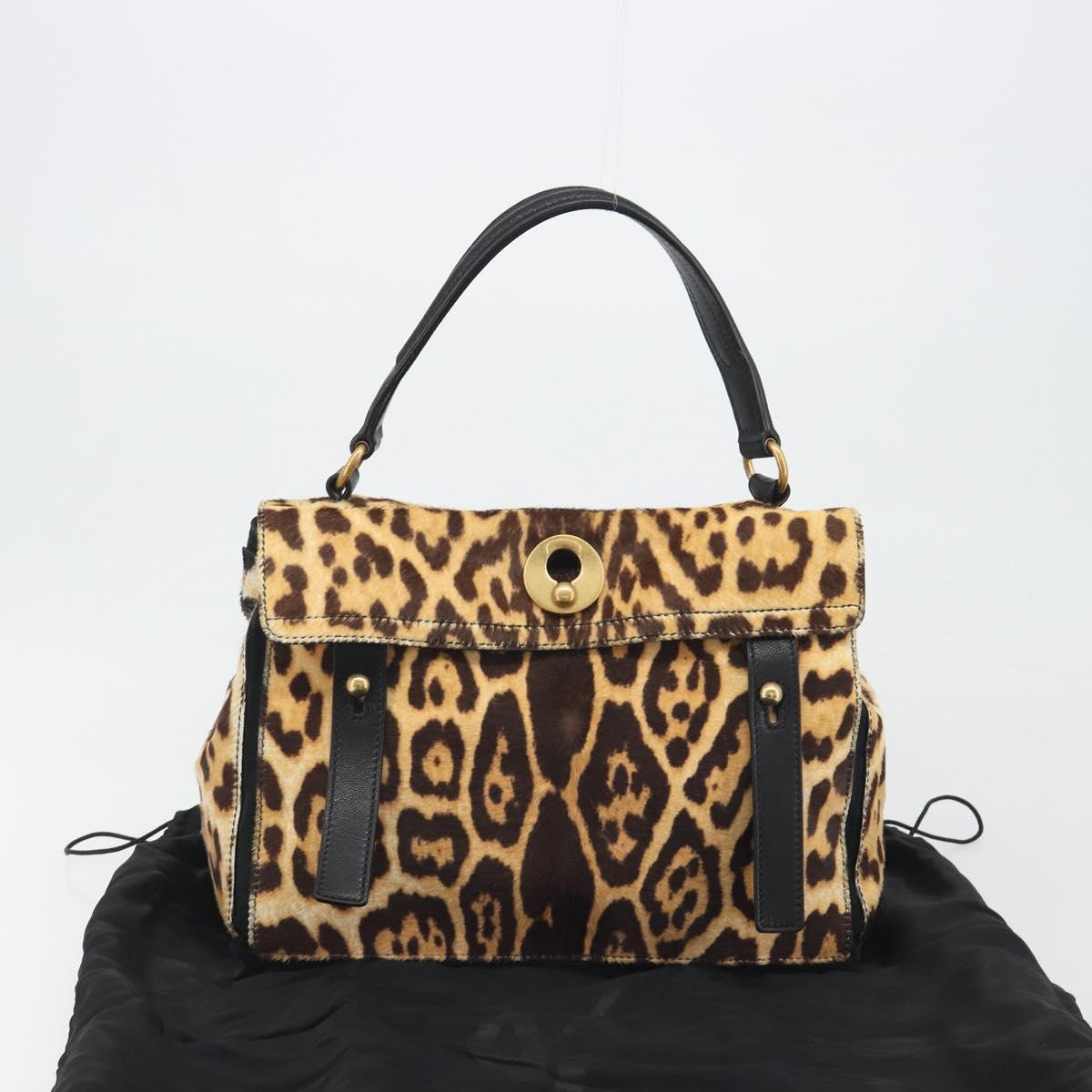 SAINT LAURENT Muse Toe Leopard Pattern Bag Harako Leather Brown Auth 194857V