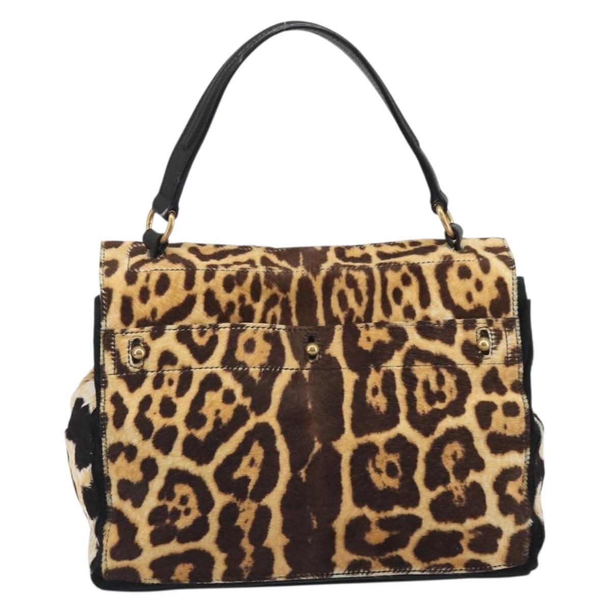 SAINT LAURENT Muse Toe Leopard Pattern Bag Harako Leather Brown Auth 194857V