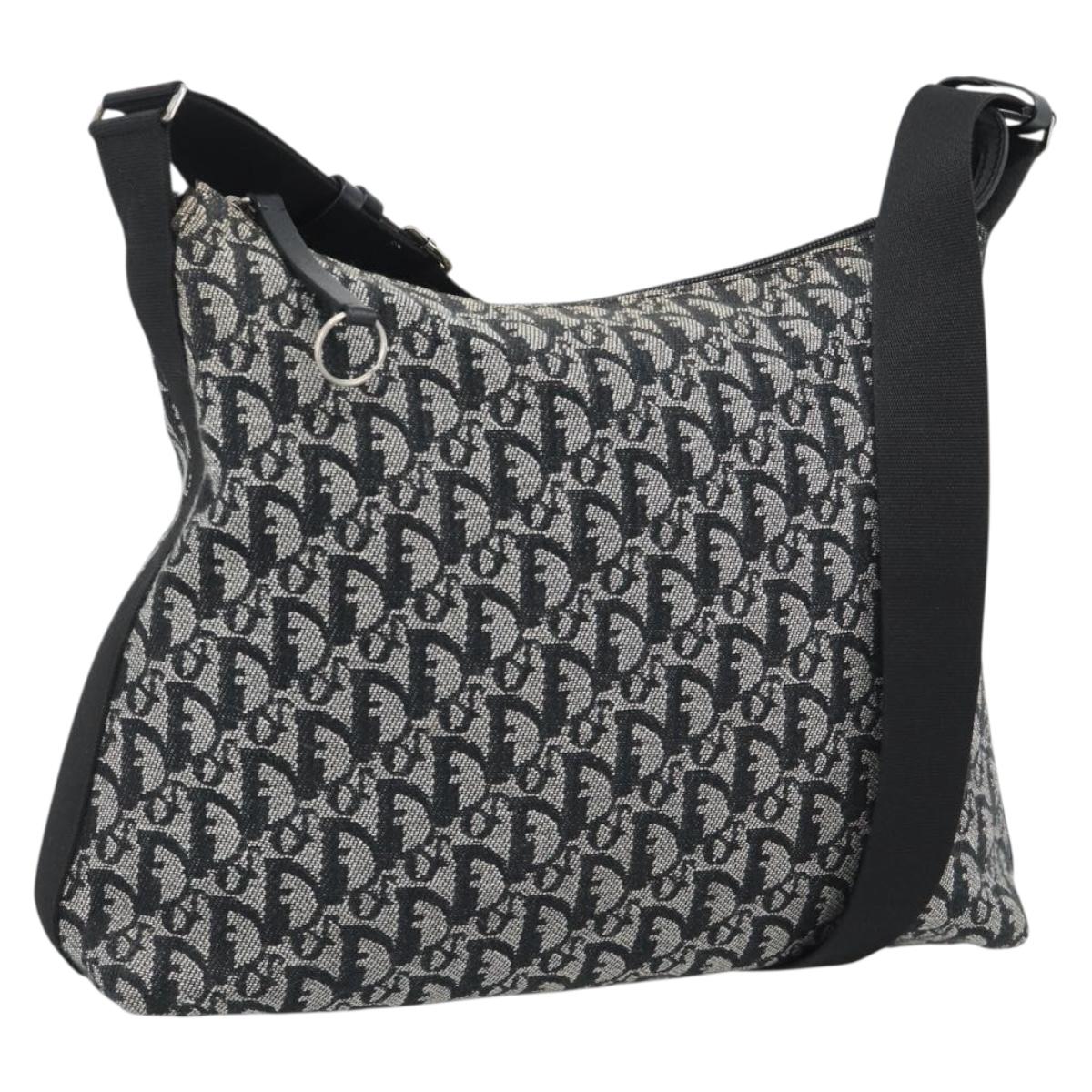 Christian Dior Trotter Canvas Shoulder Bag Gray Silver Auth 194858A