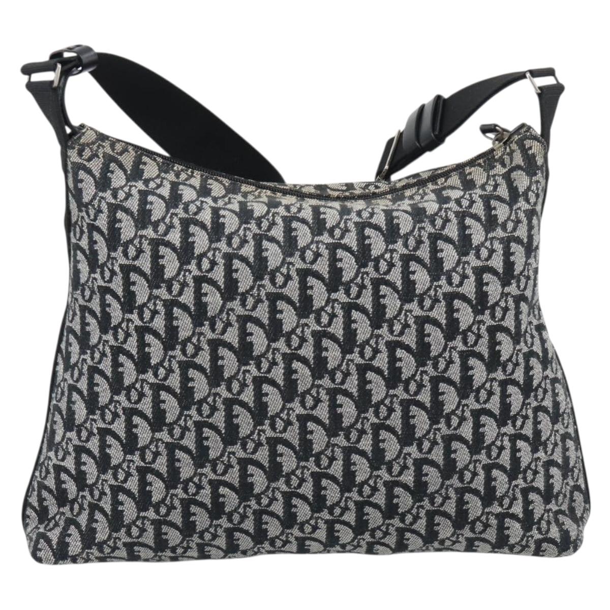 Christian Dior Trotter Canvas Shoulder Bag Gray Silver Auth 194858A