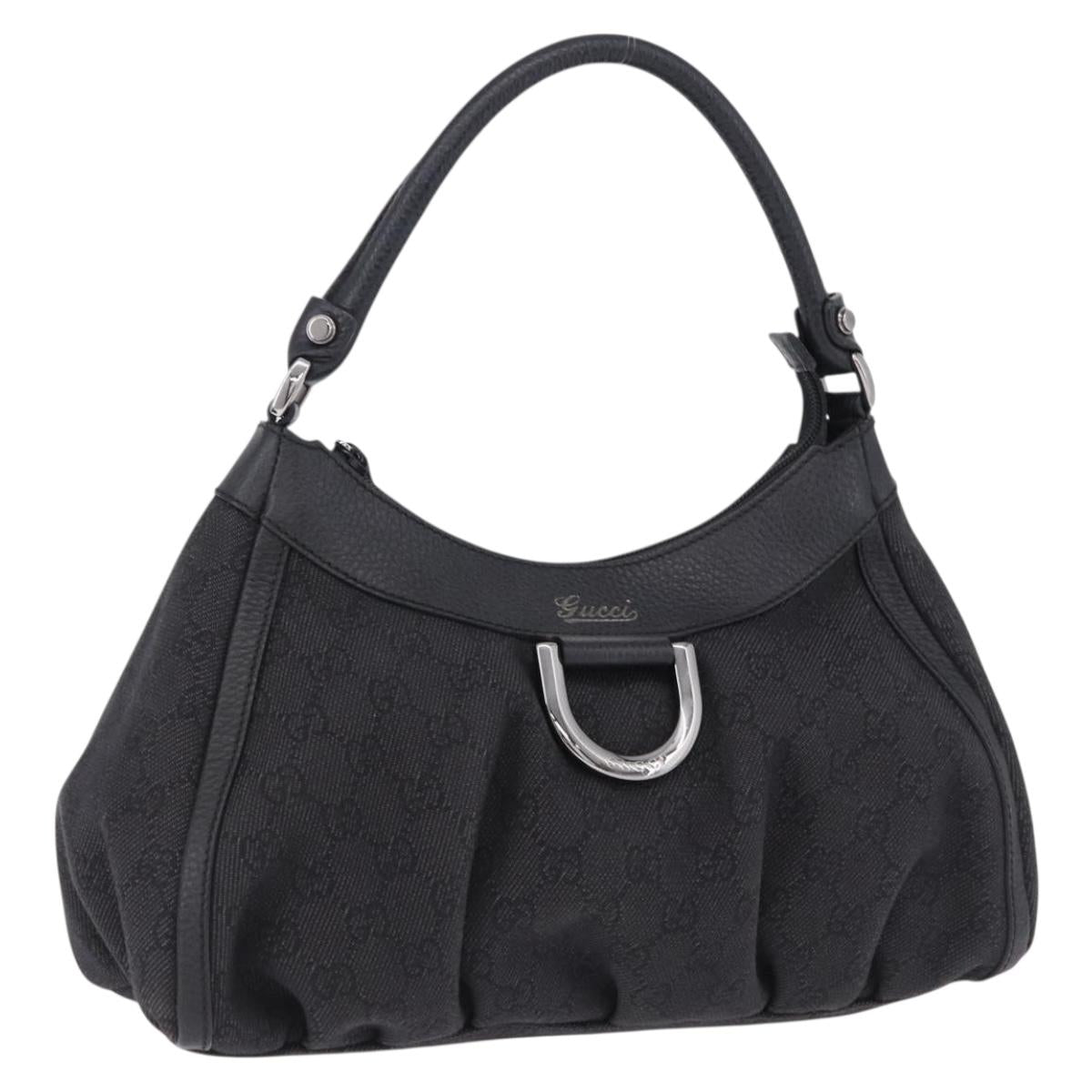 GUCCI GG Canvas Abbey Shoulder Bag Black Silver 265692 Auth 194859V