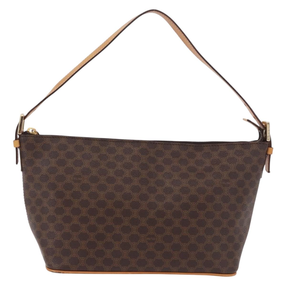 CELINE Macadam Canvas Hand Bag PVC Leather Brown Gold Auth 194864V