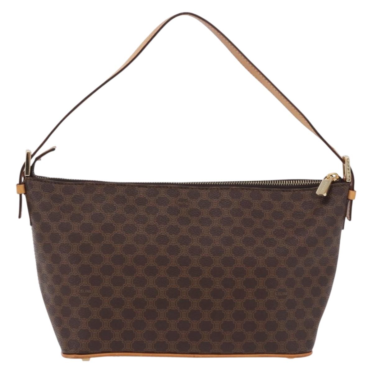 CELINE Macadam Canvas Hand Bag PVC Leather Brown Gold Auth 194864V