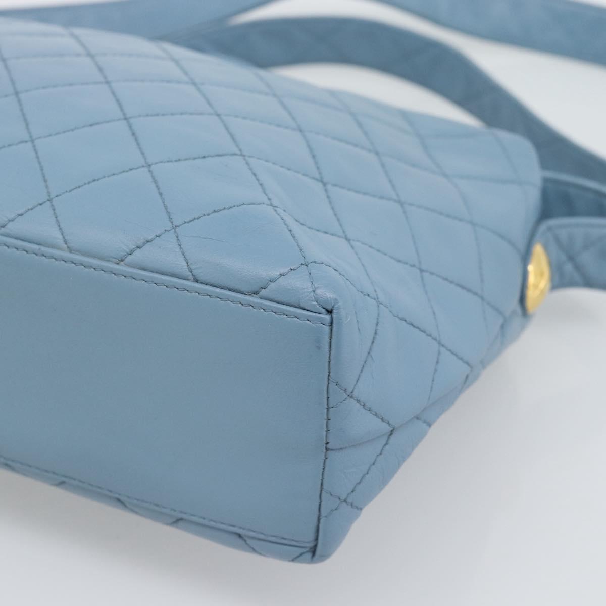 CHANEL Matelasse Shoulder Bag Lamb Skin Light Blue Gold CC Auth 194865A