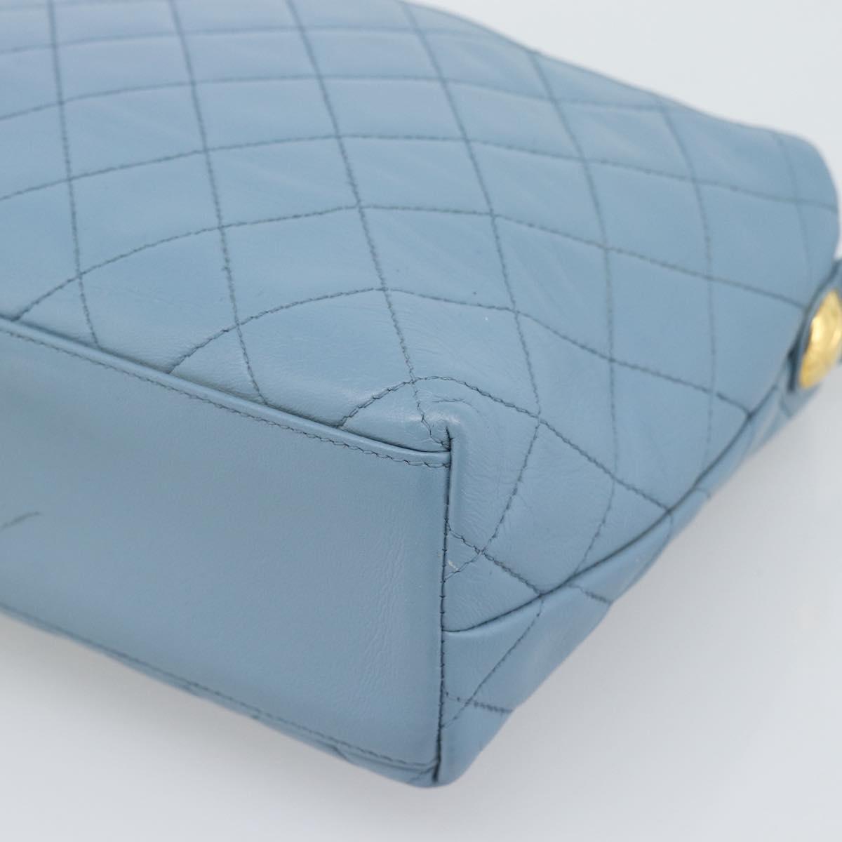 CHANEL Matelasse Shoulder Bag Lamb Skin Light Blue Gold CC Auth 194865A