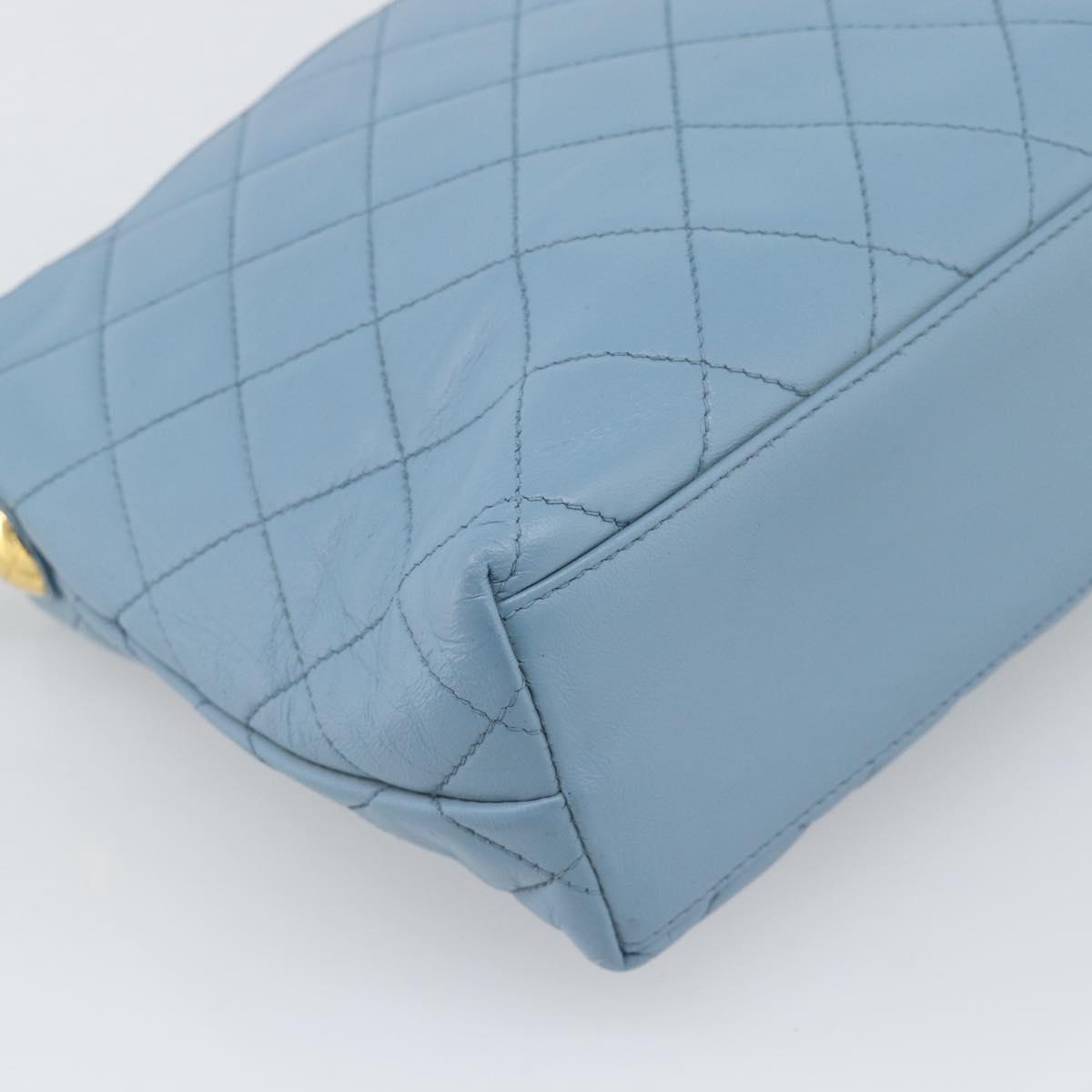 CHANEL Matelasse Shoulder Bag Lamb Skin Light Blue Gold CC Auth 194865A