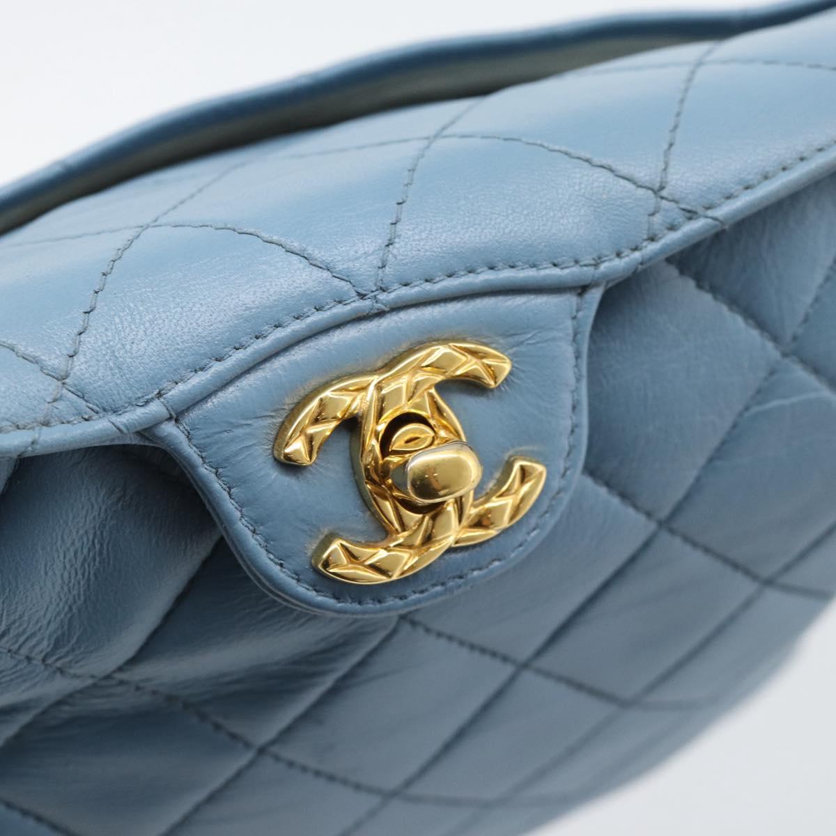CHANEL Matelasse Shoulder Bag Lamb Skin Light Blue Gold CC Auth 194865A