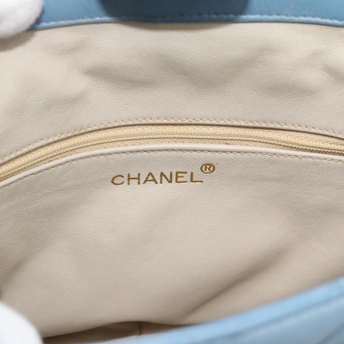 CHANEL Matelasse Shoulder Bag Lamb Skin Light Blue Gold CC Auth 194865A