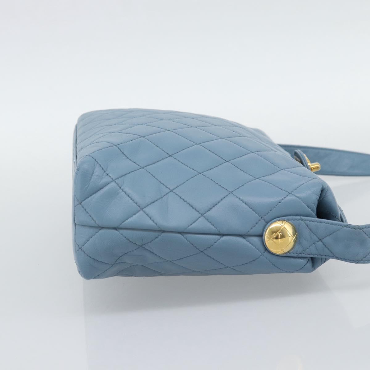 CHANEL Matelasse Shoulder Bag Lamb Skin Light Blue Gold CC Auth 194865A
