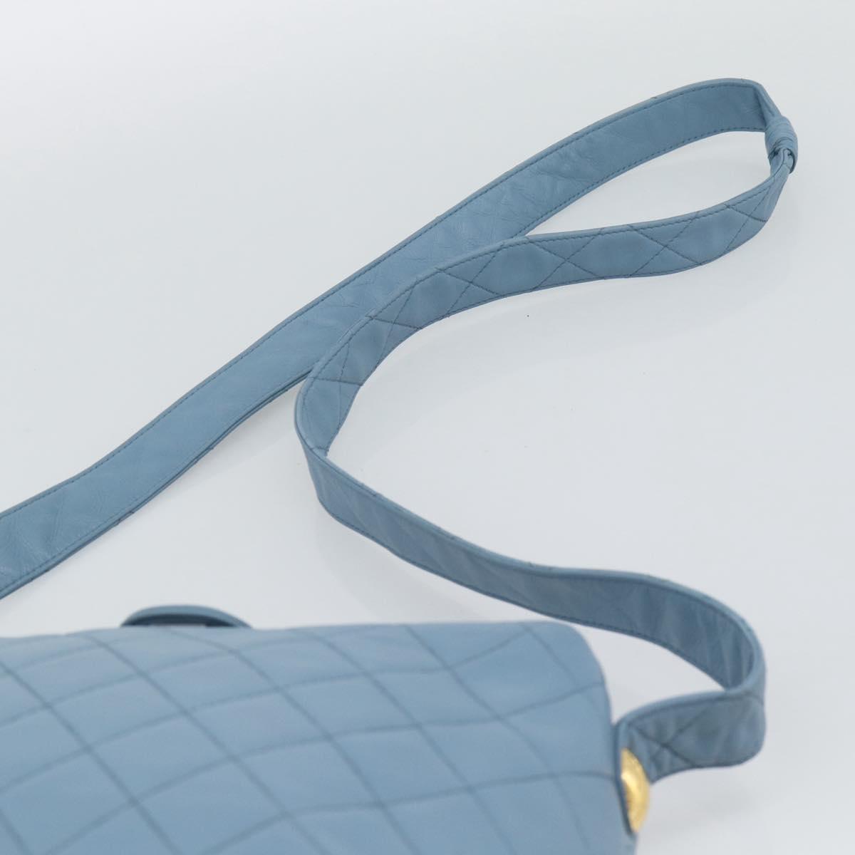 CHANEL Matelasse Shoulder Bag Lamb Skin Light Blue Gold CC Auth 194865A